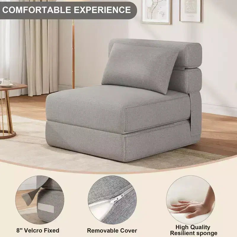 Canapé-lit pliant avec oreiller amélioré, canapé-lit pliant simple et matelas, mousse à mémoire de forme haute densité avec housse en lin, chaise longue