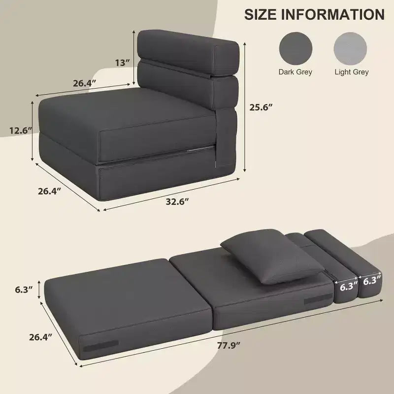 Canapé-lit pliant avec oreiller amélioré, canapé-lit pliant simple et matelas, mousse à mémoire de forme haute densité avec housse en lin, chaise longue