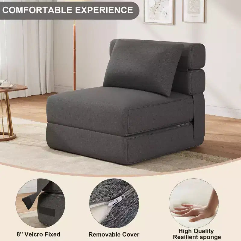 Canapé-lit pliant avec oreiller amélioré, canapé-lit pliant simple et matelas, mousse à mémoire de forme haute densité avec housse en lin, chaise longue