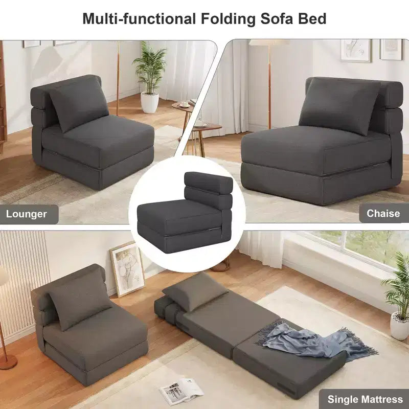 Canapé-lit pliant avec oreiller amélioré, canapé-lit pliant simple et matelas, mousse à mémoire de forme haute densité avec housse en lin, chaise longue