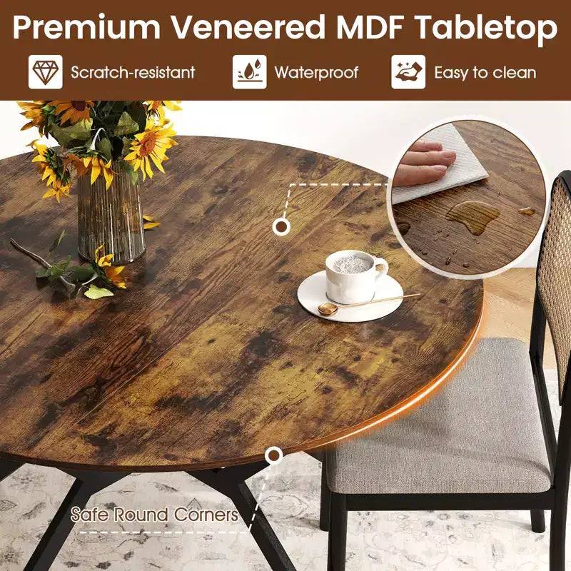 Table à manger pliante de 119,4 cm, table de cuisine ronde extensible avec abattants pour la maison