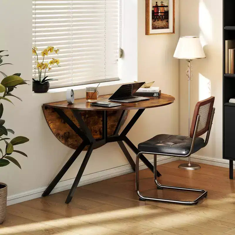 Table à manger pliante de 119,4 cm, table de cuisine ronde extensible avec abattants pour la maison