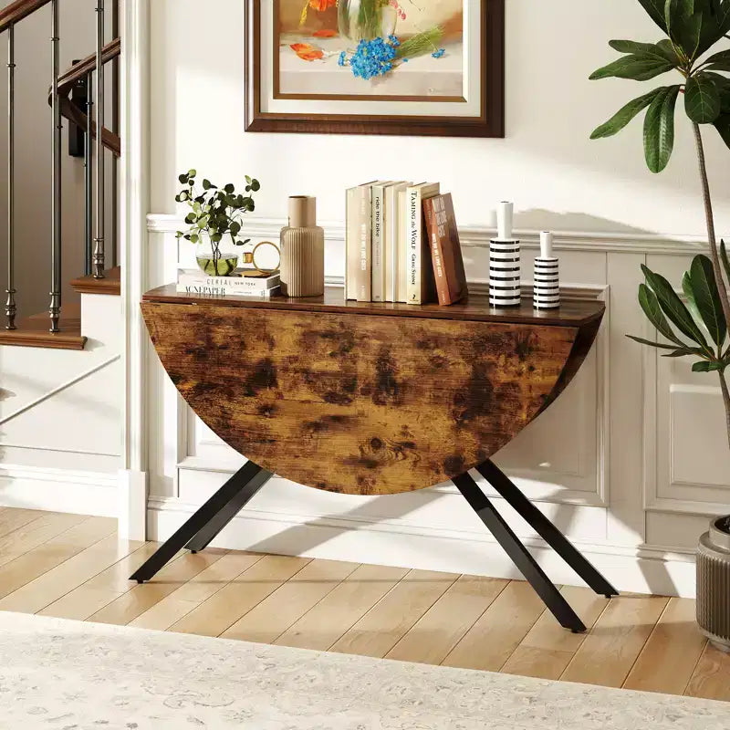 Table à manger pliante de 119,4 cm, table de cuisine ronde extensible avec abattants pour la maison