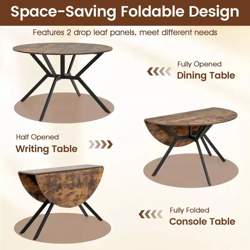 Table à manger pliante de 119,4 cm, table de cuisine ronde extensible avec abattants pour la maison