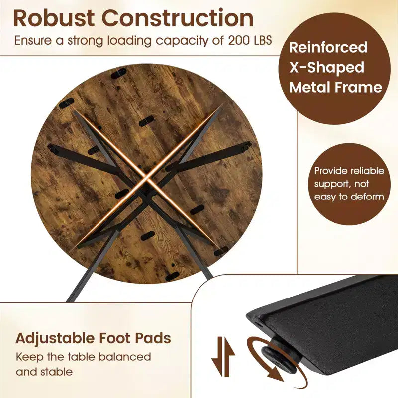 Table à manger pliante de 119,4 cm, table de cuisine ronde extensible avec abattants pour la maison