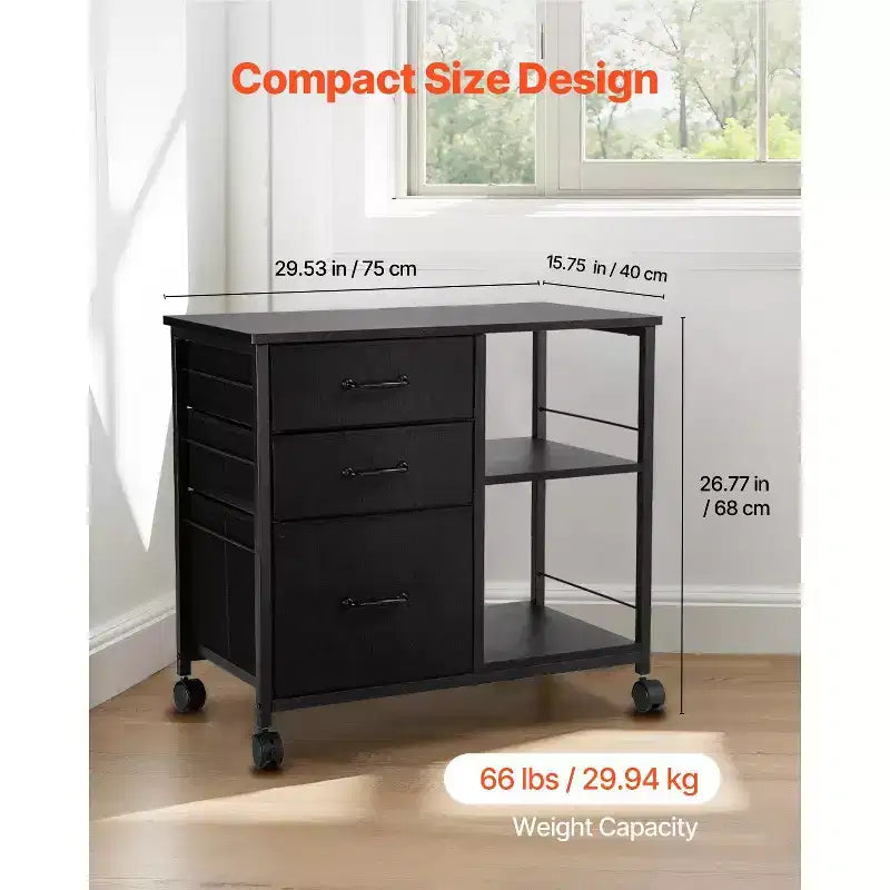 Meuble de rangement mobile avec 3 tiroirs en tissu et étagères – Rangement de dossiers à roulettes pour bureau à domicile