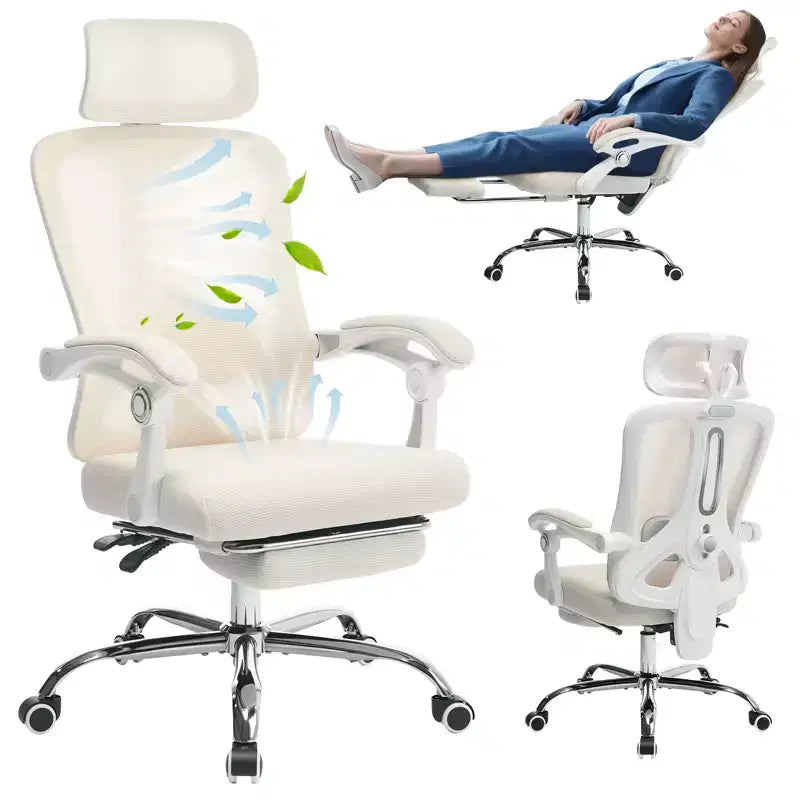 Fauteuil inclinable ergonomique en maille avec repose-pieds, soutien lombaire et appui-tête réglables, pour bureau à domicile ou salle de jeux