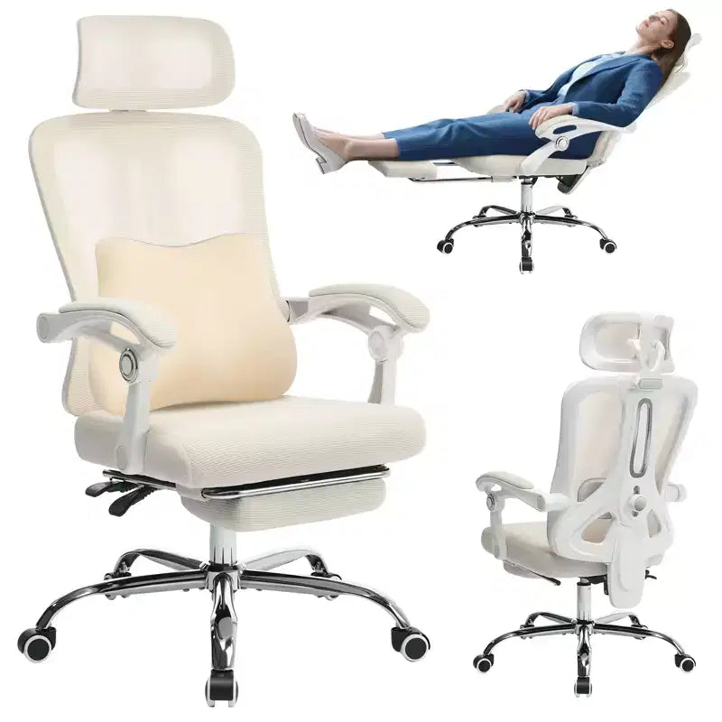 Fauteuil inclinable ergonomique en maille avec repose-pieds, soutien lombaire et appui-tête réglables, pour bureau à domicile ou salle de jeux