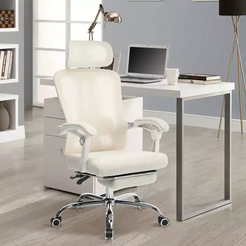Fauteuil inclinable ergonomique en maille avec repose-pieds, soutien lombaire et appui-tête réglables, pour bureau à domicile ou salle de jeux