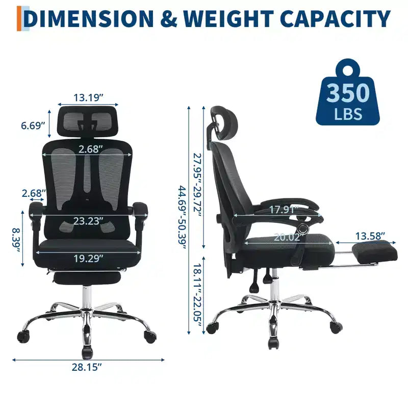 Fauteuil inclinable ergonomique en maille avec repose-pieds, soutien lombaire et appui-tête réglables, pour bureau à domicile ou salle de jeux