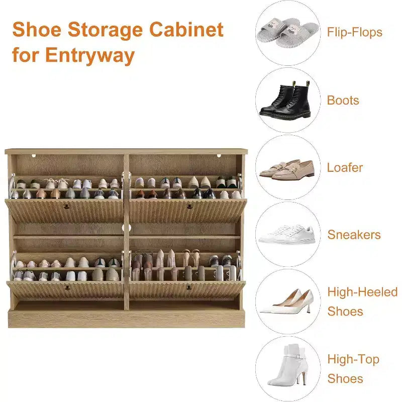 Meuble à chaussures 4 tiroirs avec design cannelé, étagères réglables et amovibles, organiseur autonome étroit pour entrée pour chaussures et petits objets