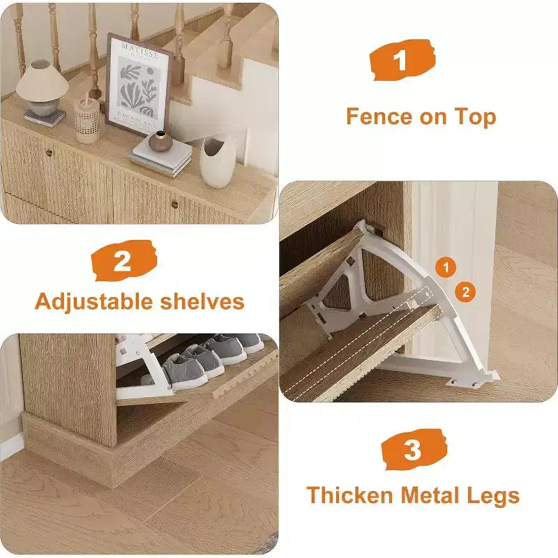 Meuble à chaussures 4 tiroirs avec design cannelé, étagères réglables et amovibles, organiseur autonome étroit pour entrée pour chaussures et petits objets