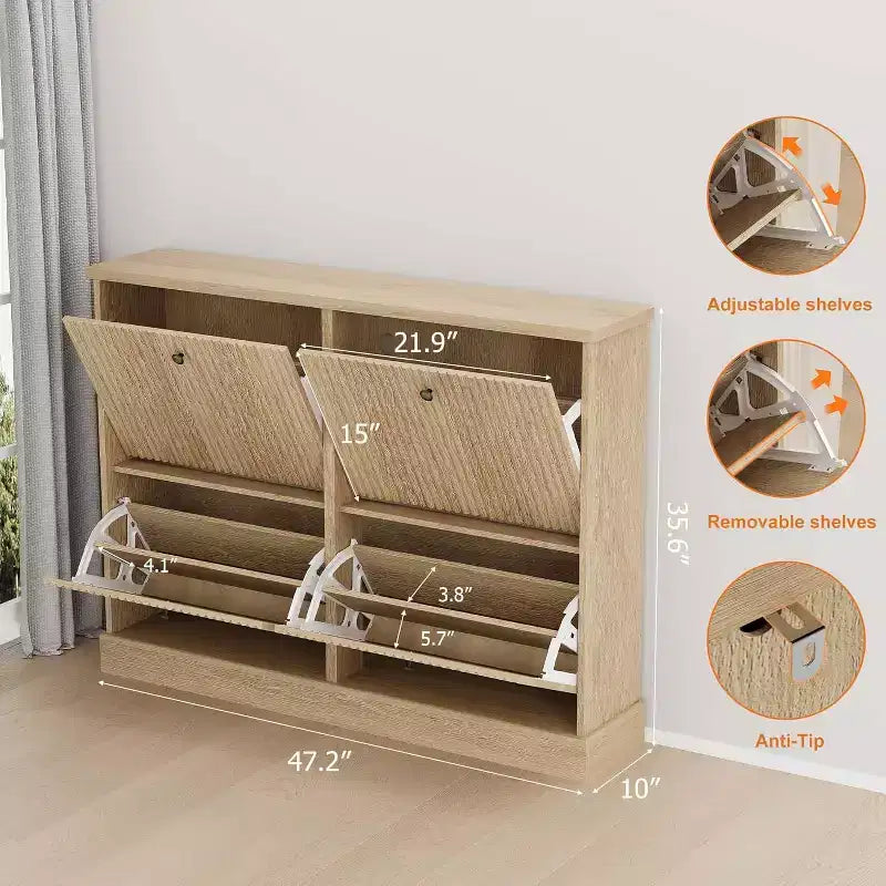 Meuble à chaussures 4 tiroirs avec design cannelé, étagères réglables et amovibles, organiseur autonome étroit pour entrée pour chaussures et petits objets
