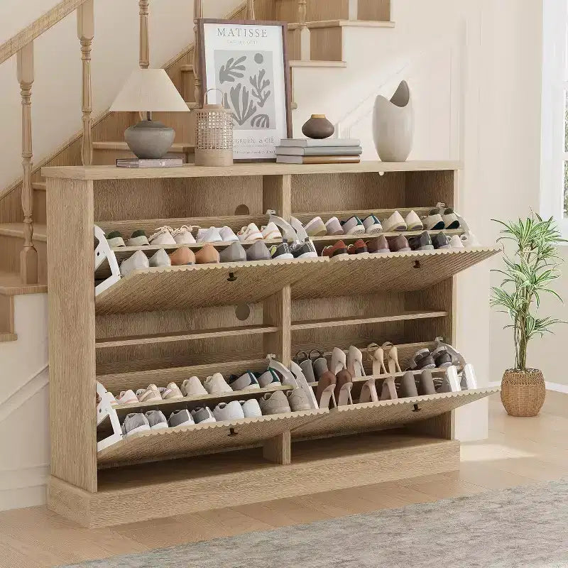 Meuble à chaussures 4 tiroirs avec design cannelé, étagères réglables et amovibles, organiseur autonome étroit pour entrée pour chaussures et petits objets