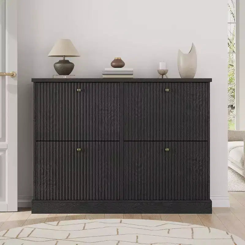 Meuble à chaussures 4 tiroirs avec design cannelé, étagères réglables et amovibles, organiseur autonome étroit pour entrée pour chaussures et petits objets