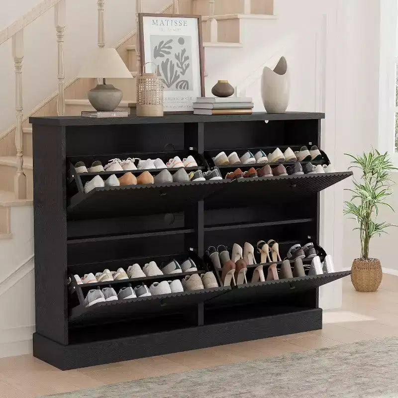 Meuble à chaussures 4 tiroirs avec design cannelé, étagères réglables et amovibles, organiseur autonome étroit pour entrée pour chaussures et petits objets