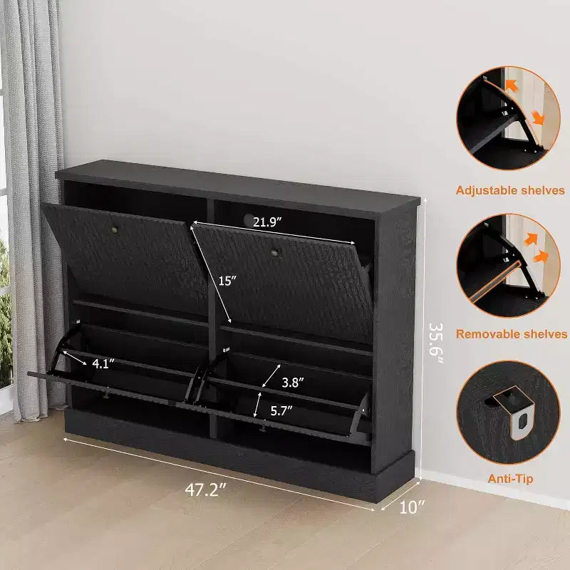 Meuble à chaussures 4 tiroirs avec design cannelé, étagères réglables et amovibles, organiseur autonome étroit pour entrée pour chaussures et petits objets
