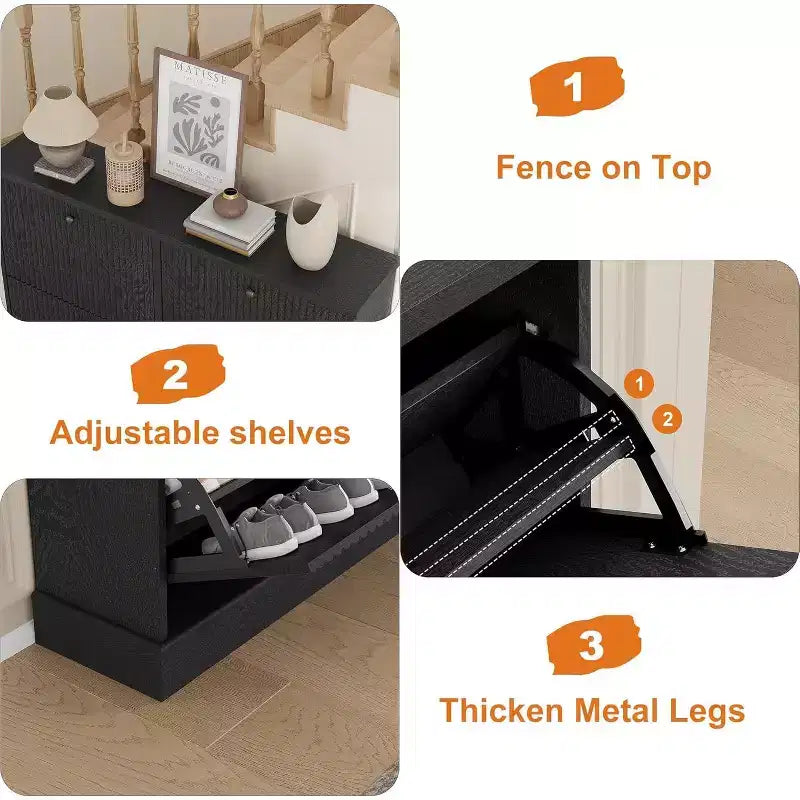 Meuble à chaussures 4 tiroirs avec design cannelé, étagères réglables et amovibles, organiseur autonome étroit pour entrée pour chaussures et petits objets