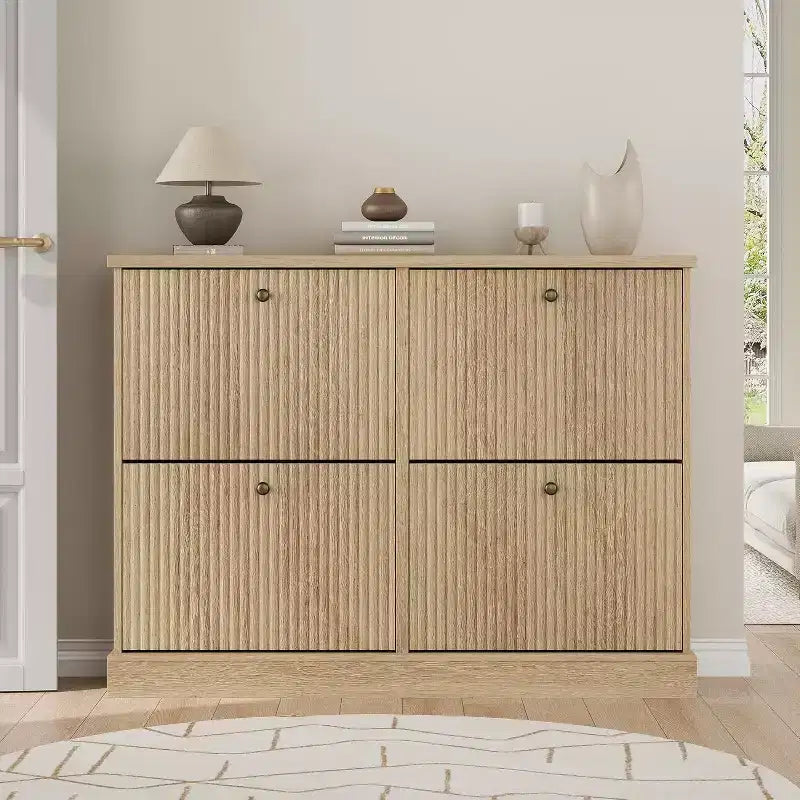 Meuble à chaussures 4 tiroirs avec design cannelé, étagères réglables et amovibles, organiseur autonome étroit pour entrée pour chaussures et petits objets