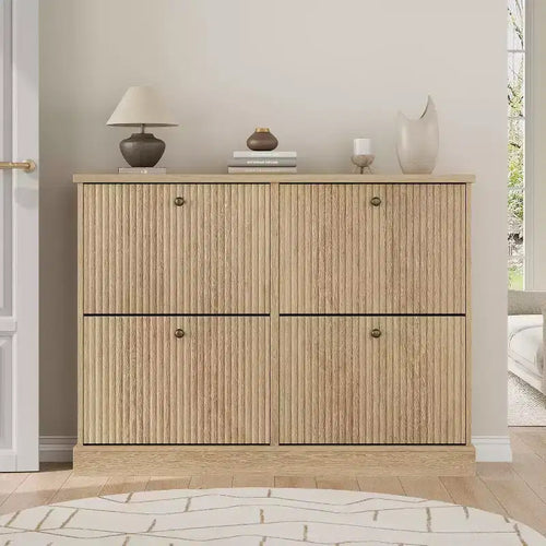 Meuble à chaussures 4 tiroirs avec design cannelé, étagères réglables et amovibles, organiseur autonome étroit pour entrée pour chaussures et petits objets
