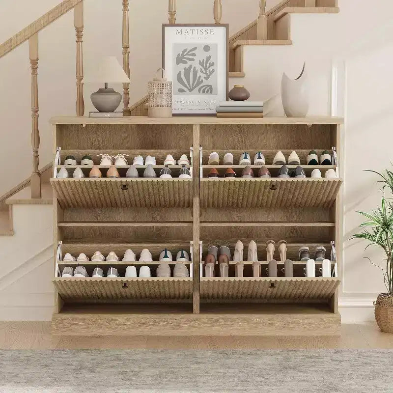 Meuble à chaussures 4 tiroirs avec design cannelé, étagères réglables et amovibles, organiseur autonome étroit pour entrée pour chaussures et petits objets