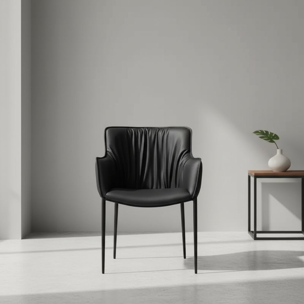 HomeRoots Black Faux Leather and Steel Dining Arm Chair