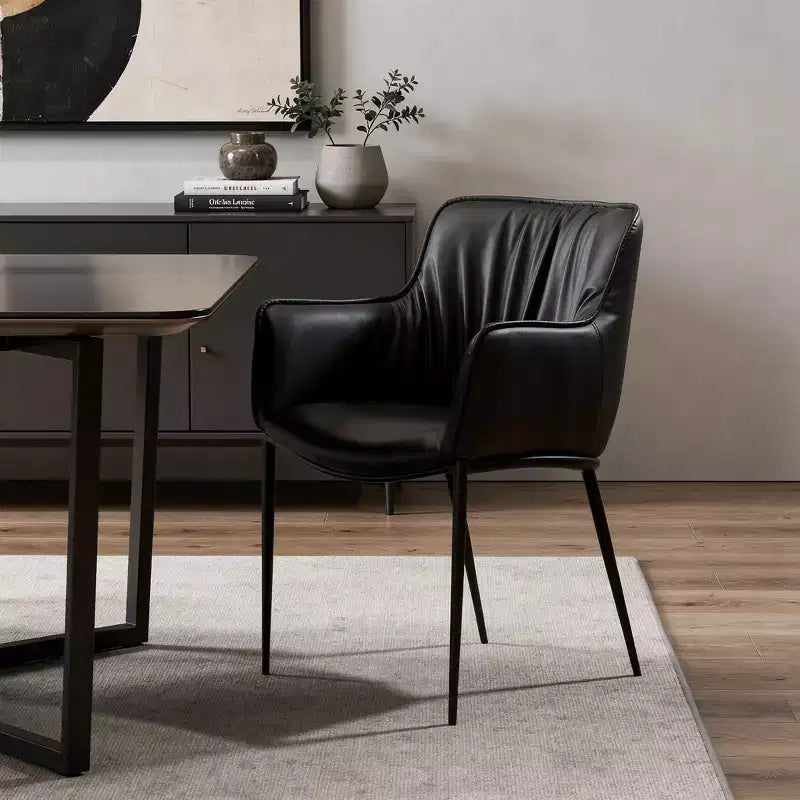 Fauteuil de salle à manger en similicuir noir et acier