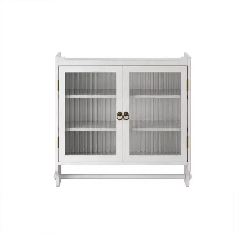 24.8 Double Glass Door Vintage Kitchen and Dining Cabinet with Three Tiers Towel Rack for Kitchen Dining Room, White