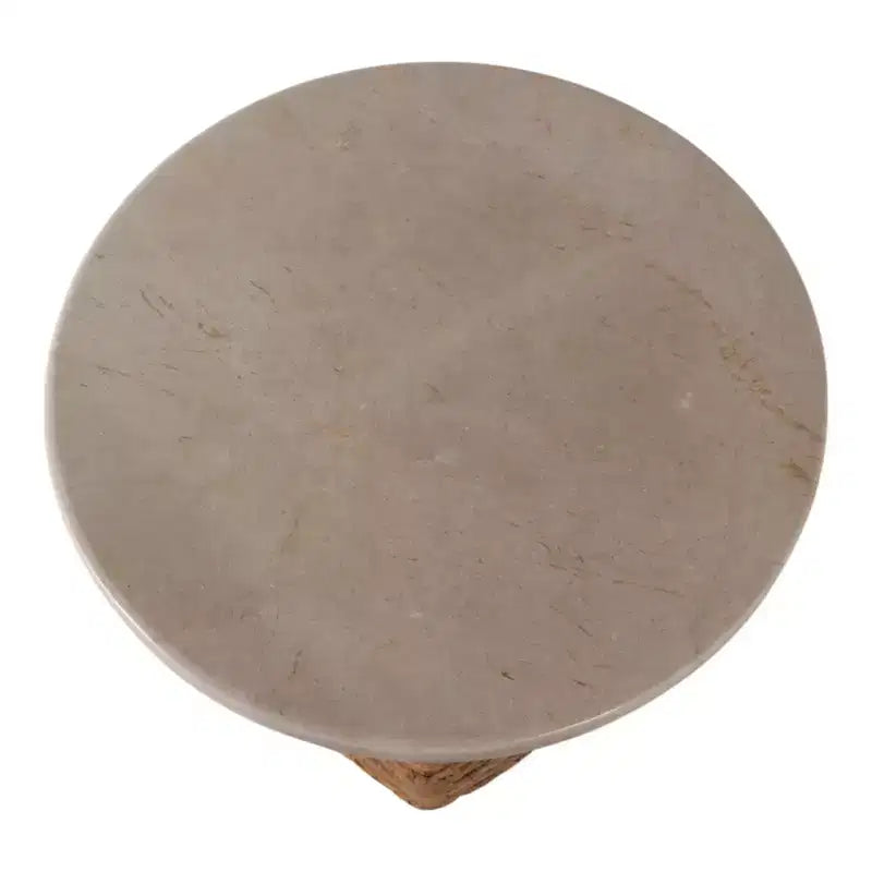 Table d'appoint tissée avec plateau en pierre pour petits espaces - Table d'appoint unique naturelle pour la décoration de chambre ou le style de salon - 20, beige et ivoire