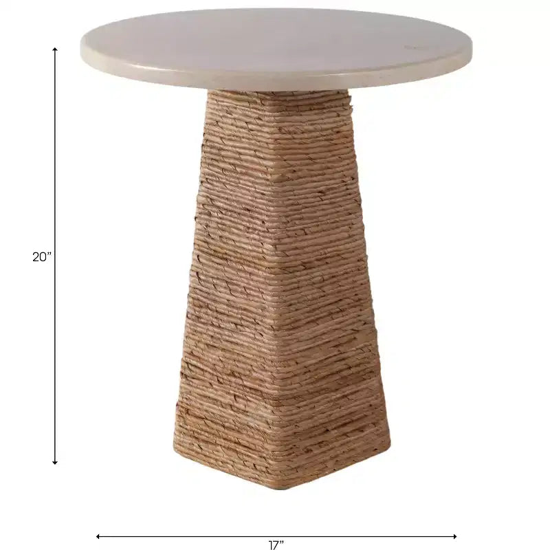 Table d'appoint tissée avec plateau en pierre pour petits espaces - Table d'appoint unique naturelle pour la décoration de chambre ou le style de salon - 20, beige et ivoire