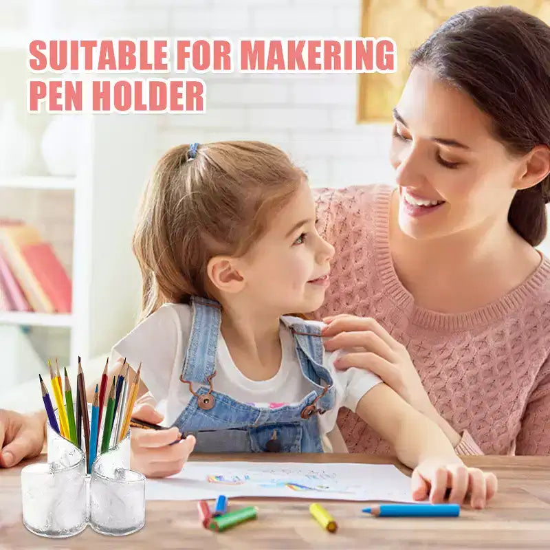 Moule 3-en-1 en silicone souple élastique à trois fentes avec surface de moule lisse intégrée, adapté au bricolage de porte-stylos de rangement floral intégrés