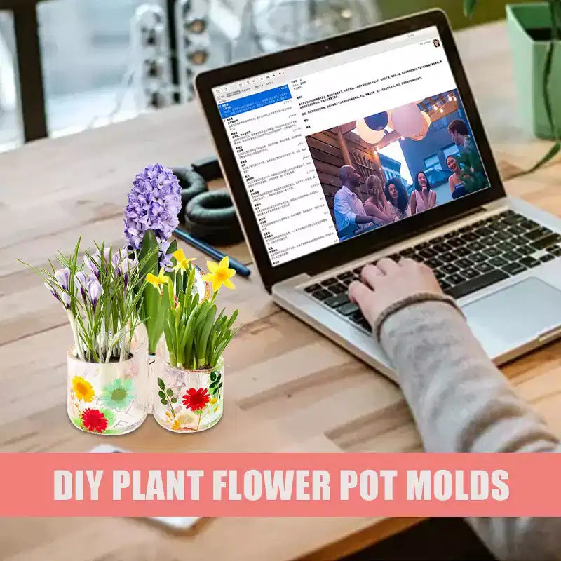 Moule 3-en-1 en silicone souple élastique à trois fentes avec surface de moule lisse intégrée, adapté au bricolage de porte-stylos de rangement floral intégrés