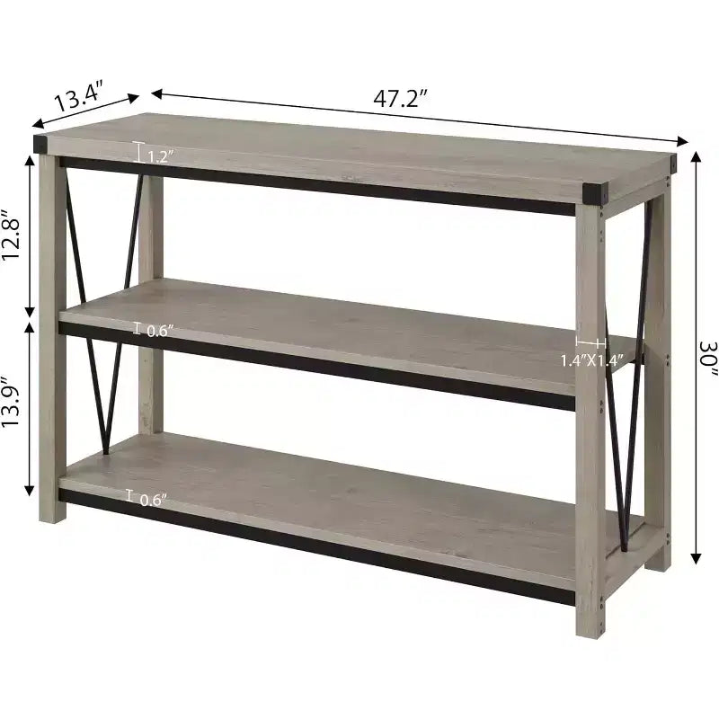 Table de console d'entrée de ferme, Table de console étroite et longue de 119 cm avec rangement, Table de console en bois à 3 niveaux pour salon, Tables de canapé derrière le canapé