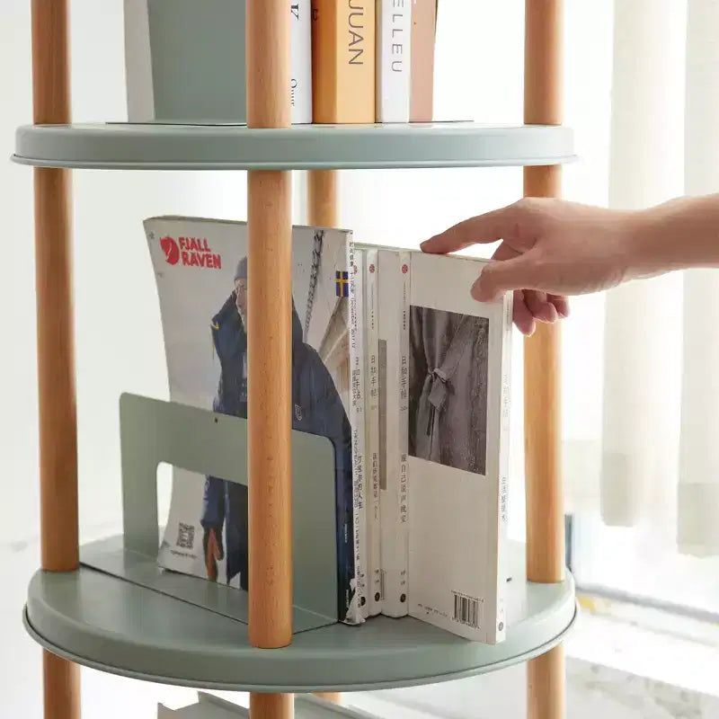 Étagère à livres à 3 niveaux, organiseur de bibliothèque moderne rotatif à 360°, bibliothèque de rangement compacte en bois sur pied pour le salon
