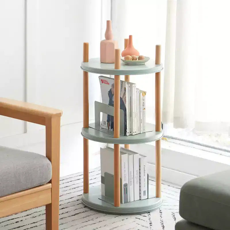 Étagère à livres à 3 niveaux, organiseur de bibliothèque moderne rotatif à 360°, bibliothèque de rangement compacte en bois sur pied pour le salon
