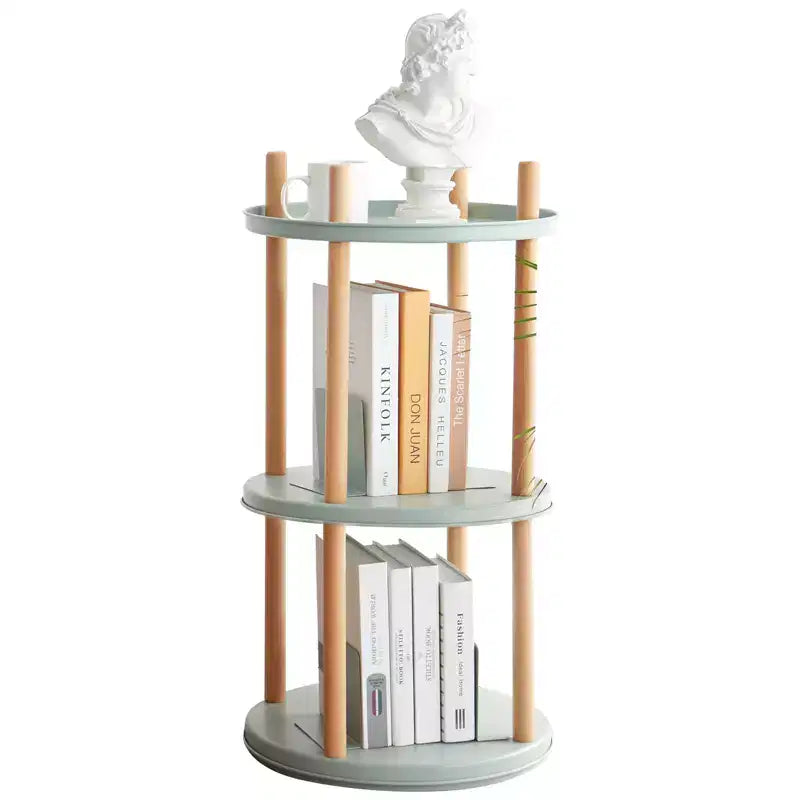 Étagère à livres à 3 niveaux, organiseur de bibliothèque moderne rotatif à 360°, bibliothèque de rangement compacte en bois sur pied pour le salon