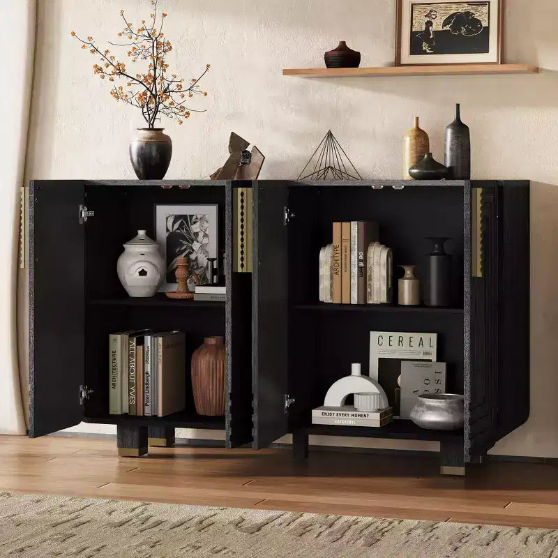 Buffet de 54 pouces de style vintage avec rangement, buffet encastré vintage à 4 portes avec étagères réglables, adapté pour la salle à manger, la cuisine