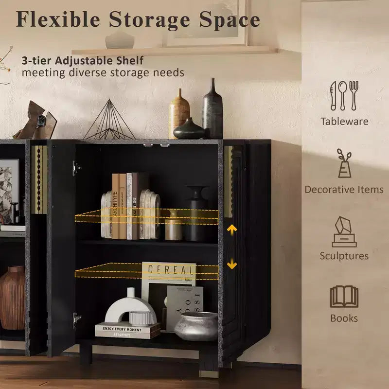 Buffet de 54 pouces de style vintage avec rangement, buffet encastré vintage à 4 portes avec étagères réglables, adapté pour la salle à manger, la cuisine