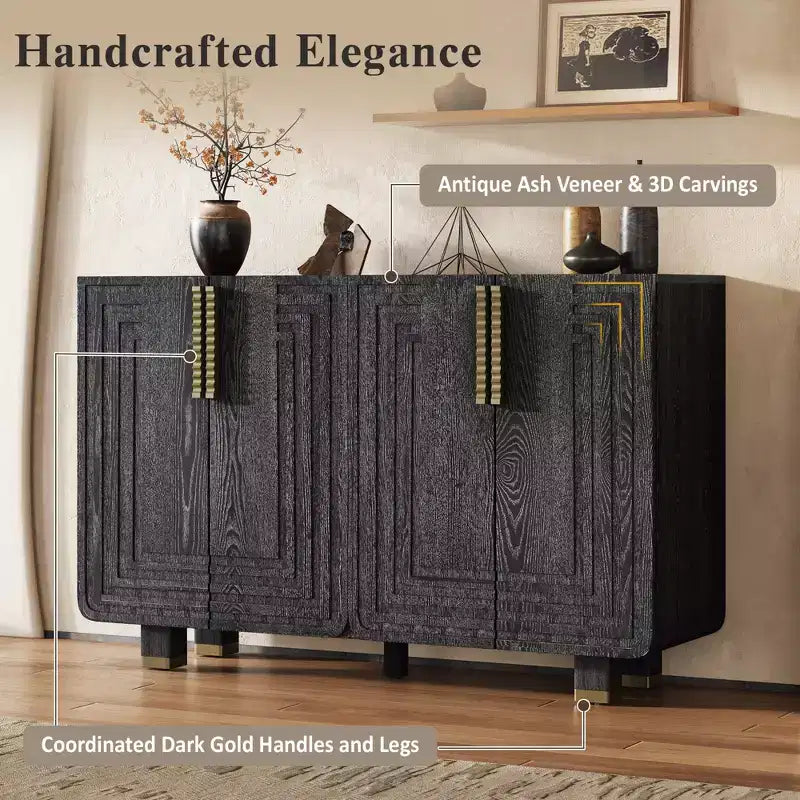 Buffet de 54 pouces de style vintage avec rangement, buffet encastré vintage à 4 portes avec étagères réglables, adapté pour la salle à manger, la cuisine
