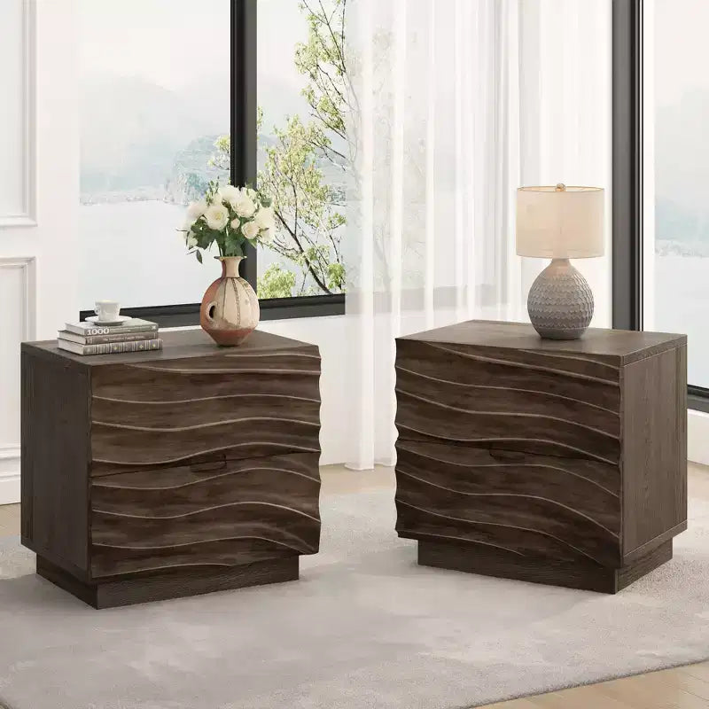 Tables de chevet modernes en bois avec 2 tiroirs