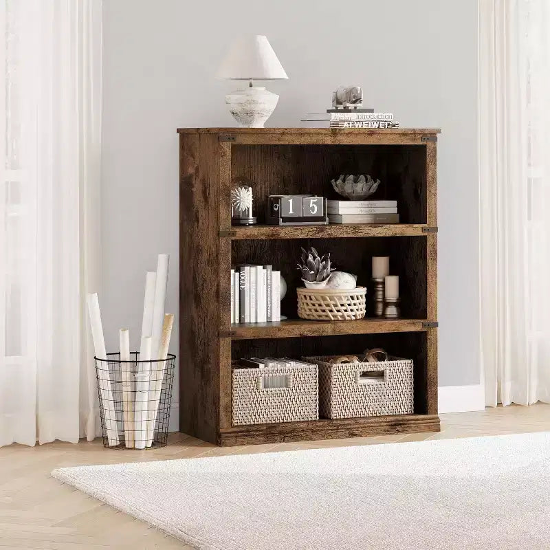 Étagère de ferme à 3 niveaux, bibliothèque de 171 cm de haut avec rangement, bibliothèques en bois à 5 étagères pour la maison et le bureau