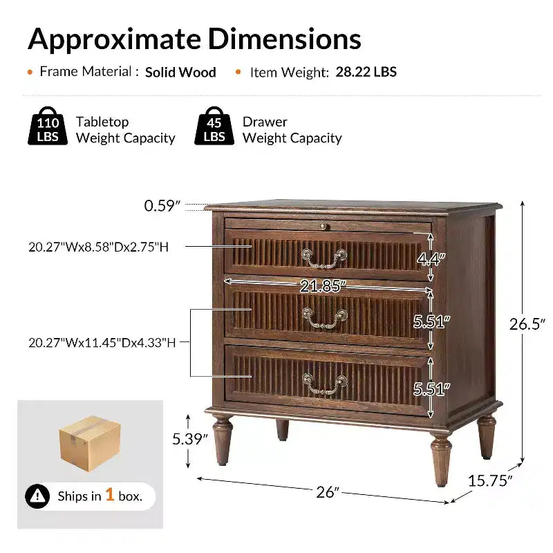 Table d'appoint à 3 tiroirs avec prise intégrée