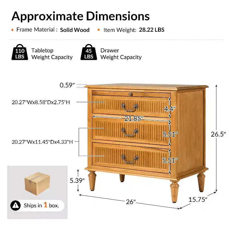 Table d'appoint à 3 tiroirs avec prise intégrée