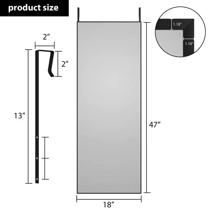 Miroir pleine longueur à poser, à suspendre ou à appuyer au mur, miroir de corps entier sur pied avec cadre fin en alliage d'aluminium pour chambre à coucher