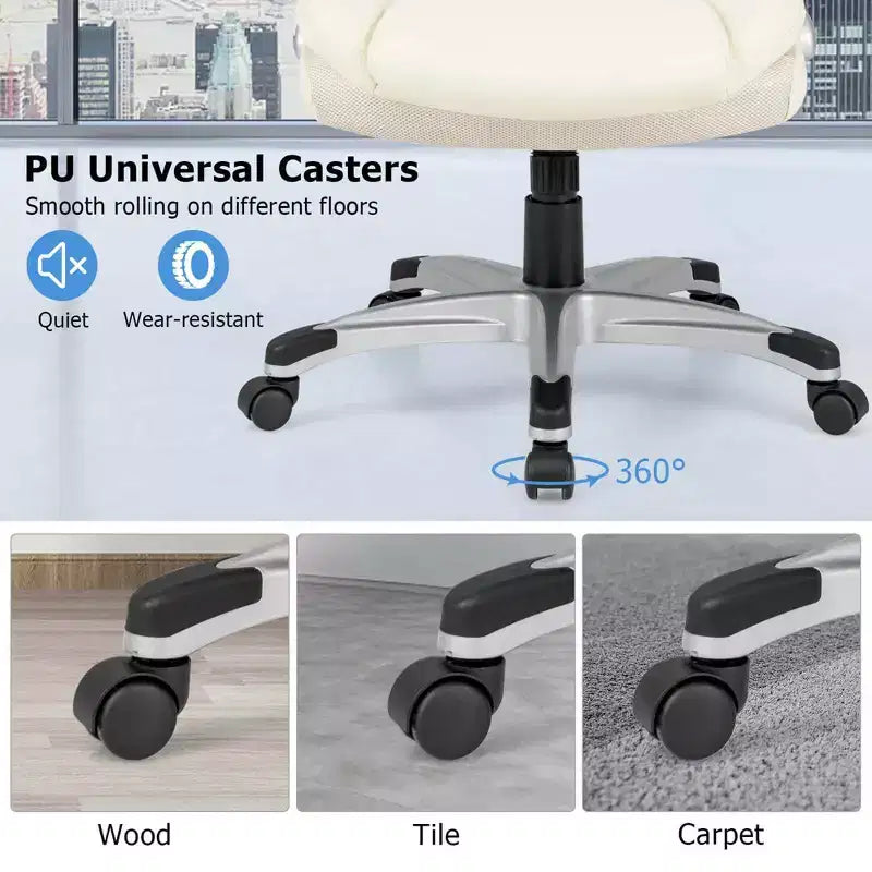 Chaise de bureau ergonomique en cuir PU pour dirigeants pivotante avec accoudoirs relevables Marron/Blanc/Noir