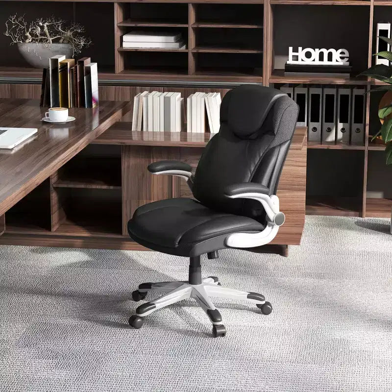 Chaise de bureau ergonomique en cuir PU pour dirigeants pivotante avec accoudoirs relevables Marron/Blanc/Noir