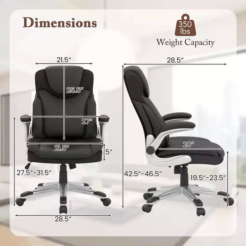 Chaise de bureau ergonomique en cuir PU pour dirigeants pivotante avec accoudoirs relevables Marron/Blanc/Noir