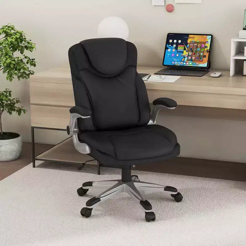 Chaise de bureau ergonomique en cuir PU pour dirigeants pivotante avec accoudoirs relevables Marron/Blanc/Noir