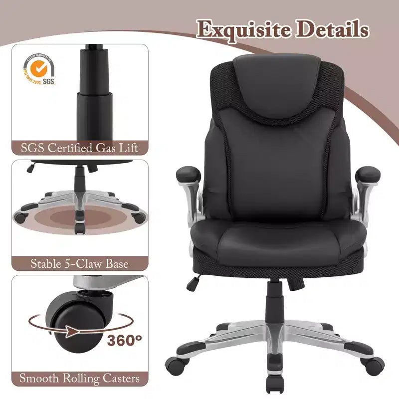 Chaise de bureau ergonomique en cuir PU pour dirigeants pivotante avec accoudoirs relevables Marron/Blanc/Noir