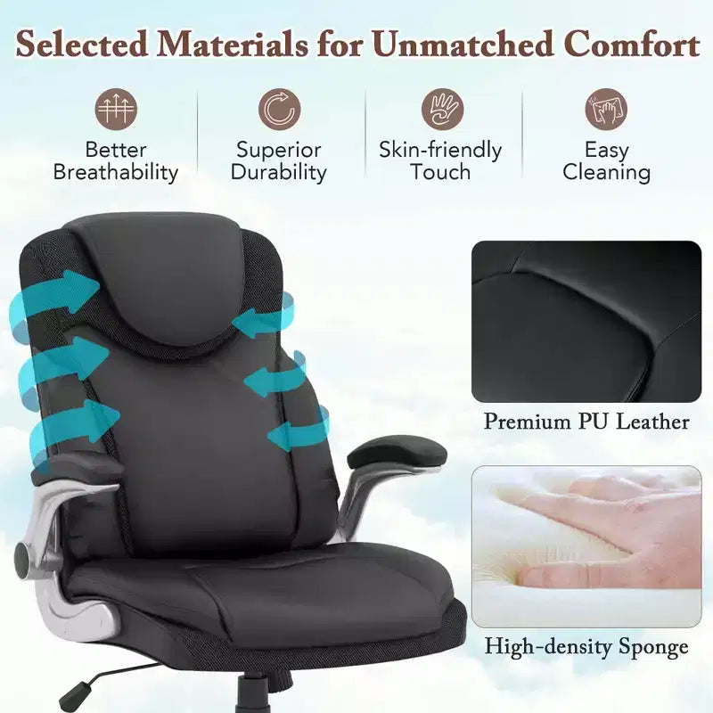 Chaise de bureau ergonomique en cuir PU pour dirigeants pivotante avec accoudoirs relevables Marron/Blanc/Noir